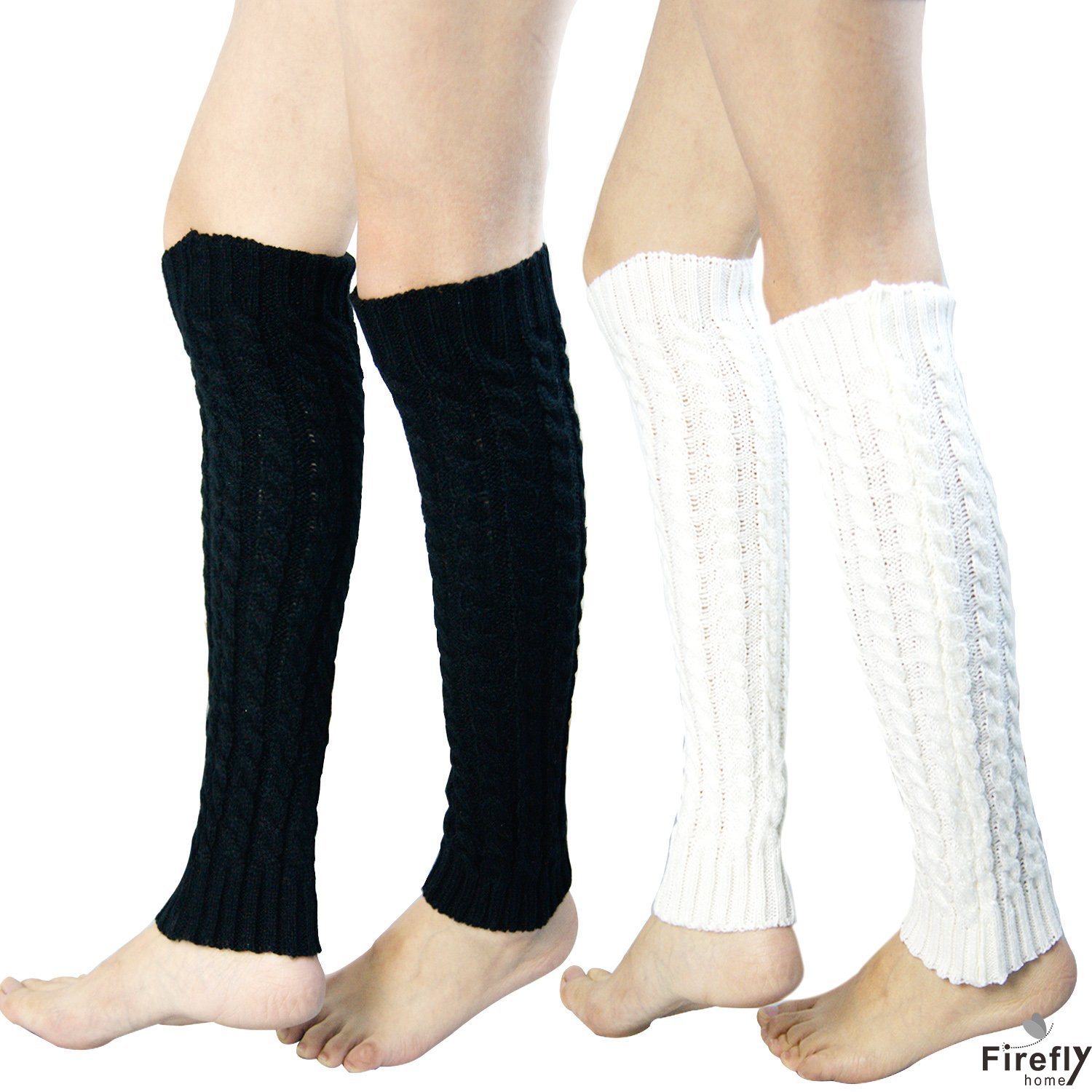 Fireflyhome 2 Pack of Womens Cable Knit Leg Warmers Knitted Croc